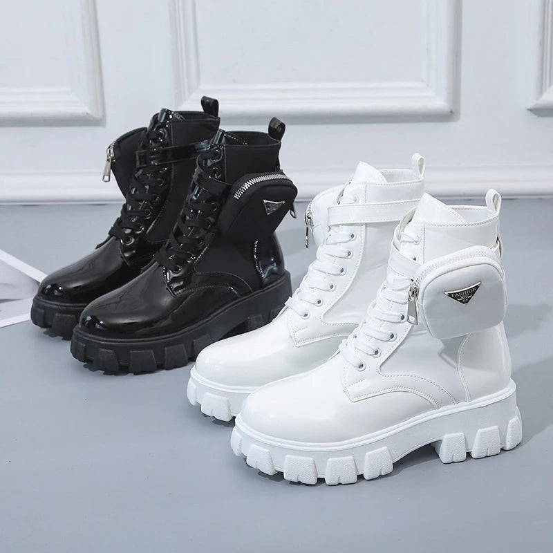 Platform New Women Boots Motorcycle Shoes Woman Leather Minimalist Classic Punk Female Goth Shoes Casual Boots Women Mary Jane