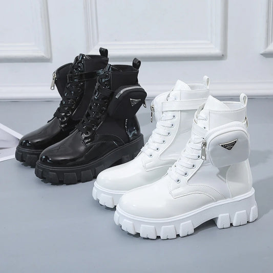 Platform New Women Boots Motorcycle Shoes Woman Leather Minimalist Classic Punk Female Goth Shoes Casual Boots Women Mary Jane
