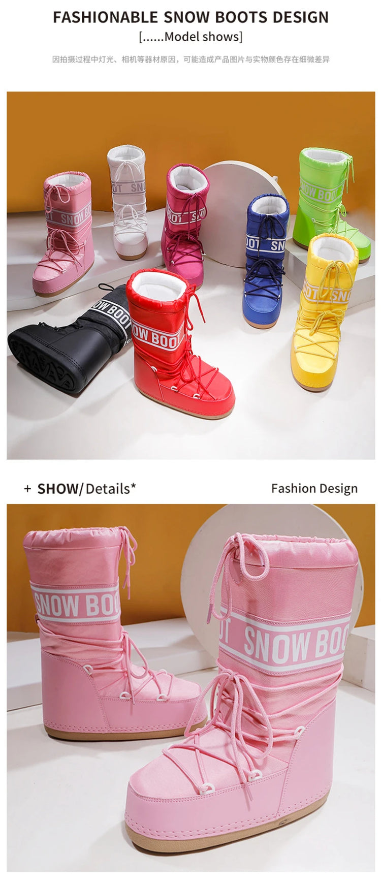 2026 New Women High‑Tubed Moon Boots Space Snow Boots Round‑Toe Lightweight Thick‑Sole Warm Insulated Skiing Winter Outdoor Cott