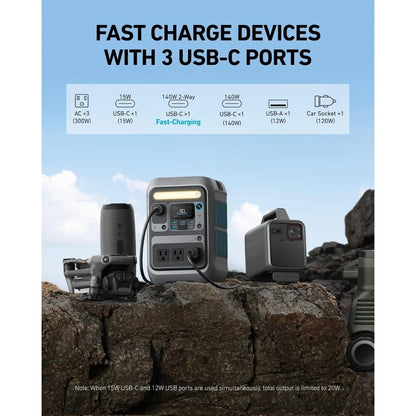 Portable Power Station 300W Solar Generator 288Wh LiFePO4 Battery Fast Charging for Camping Travel Emergency Backup