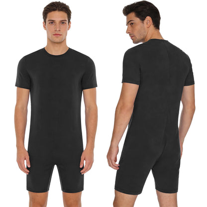 Adults Unisex Anti-Strip Adaptive Jumpsuit Short Sleeve Back Zipper Rompers Nightwear for Elderly Special Needs Patients
