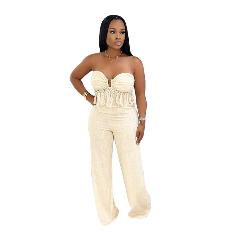 HBLL Sexy Women Fringe Jumpsuits One Piece Outfits Women Summer Bodycon Jumpsuit Strapless Sleeveless Female Streetwear Overalls