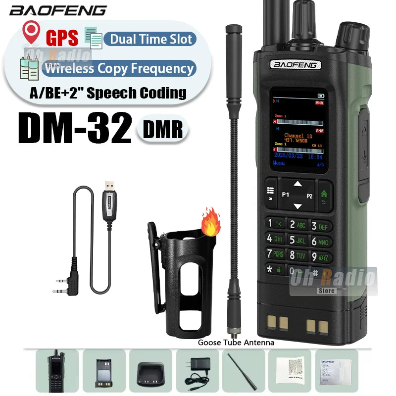 BAOFENG DM-32 Walkie Talkie With Belt Holster DMR Radio Digital GPS APRS AES256 Type-C Vox 4000CH DualMode Analog Dual Time Slot