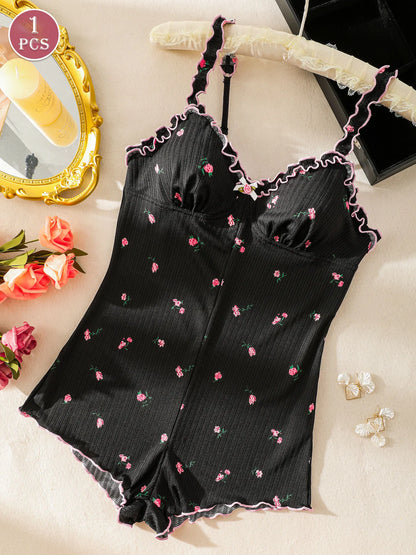 Women's One-Piece Sleeveless Pajama Jumpsuit, Suitable for Sleeping and Casual Wear, Women's Loungewear
