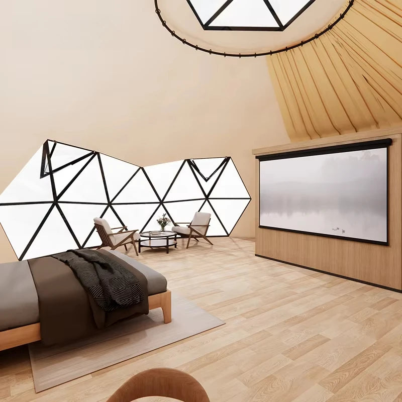 Luxury Outdoor Geodesic Dome Glamping Tent with Private Bathroom, Comfort Round Accommodation Shelter for Resort Vacation