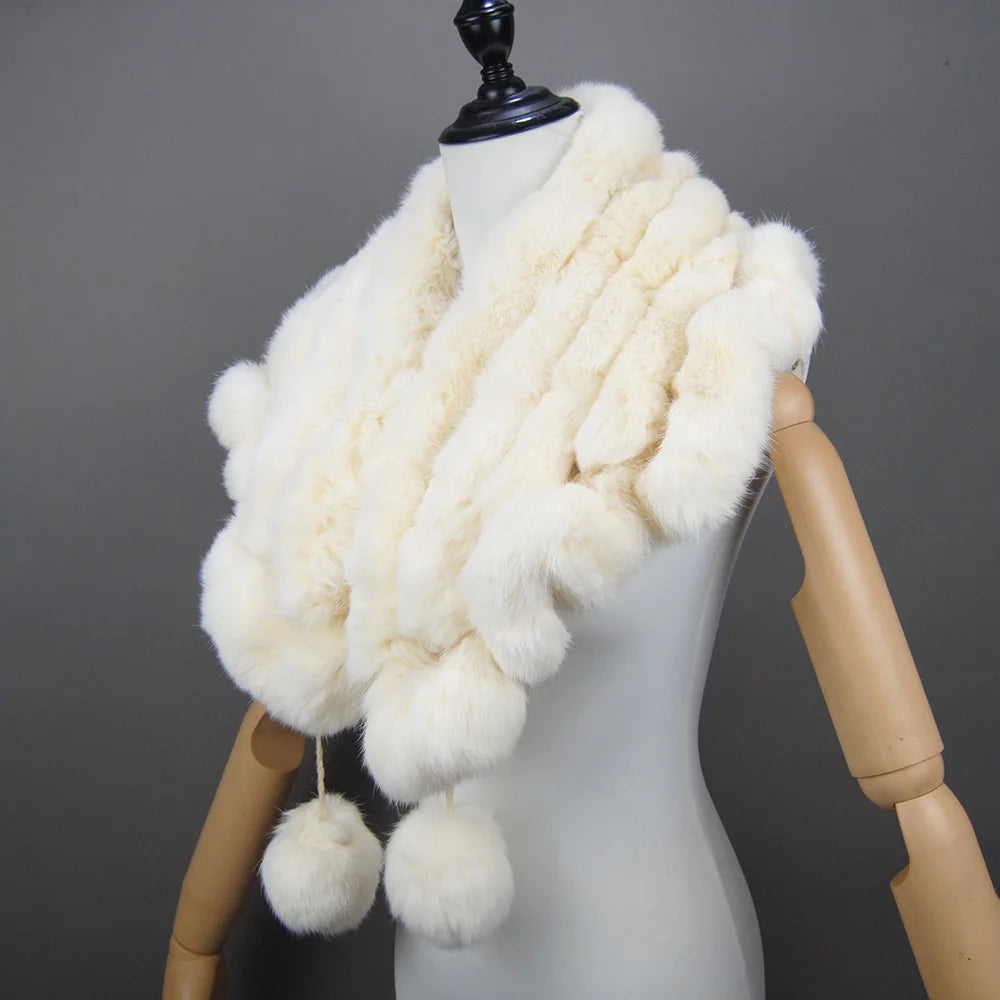 Women Fashion Outdoor Knit 100% Real Rabbit Fur Scarves New Lady Winter Real Rabbit Fur Scarf Natural Warm Soft Rabbit Fur Shawl