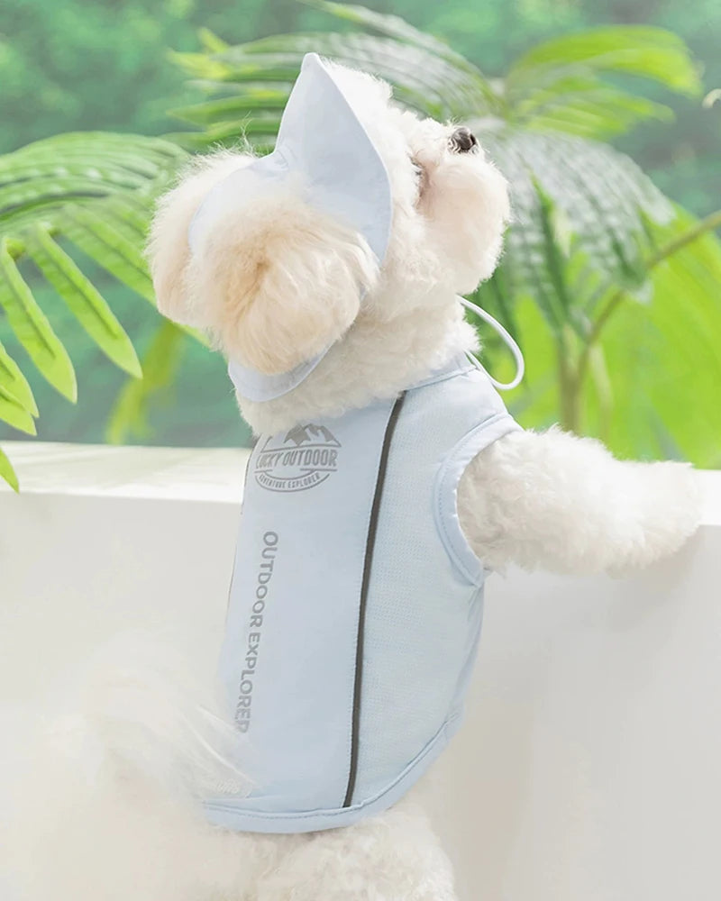 Pet Dog Summer Cooling Vest with Cap Breathable Mesh Sun Protective Shirt for Dogs&Cats，Lightweight Outdoor Pet Clothes Set