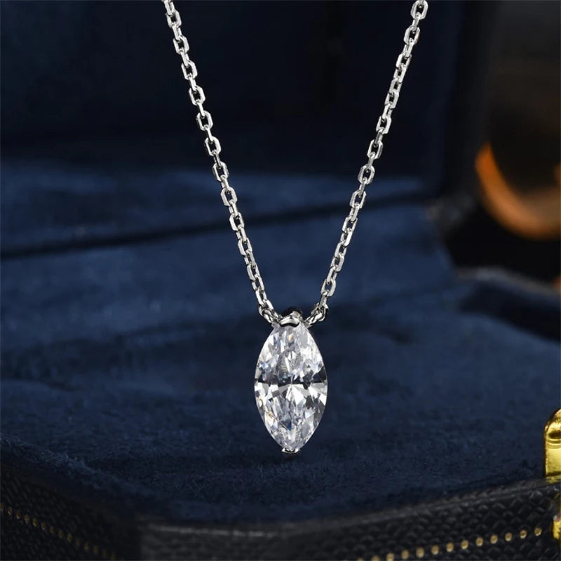 OXTAO Moissanite Solitaire Pendant Necklace 5x10mm Marquise Cut for Women 14K Gold Filled Luxury Chain Necklace Wedding Jewelry
