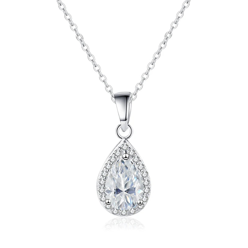 NeeTim 1ct Pear Cut Moissanite Necklace for Women 925 Sterling Silver Wedding Waterdrop Sparkling Neck Chain Women's Pendant