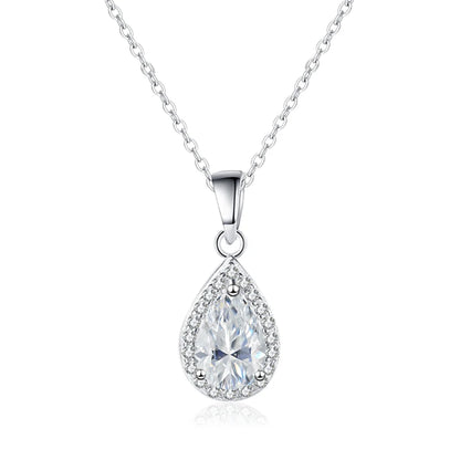 NeeTim 1ct Pear Cut Moissanite Necklace for Women 925 Sterling Silver Wedding Waterdrop Sparkling Neck Chain Women's Pendant