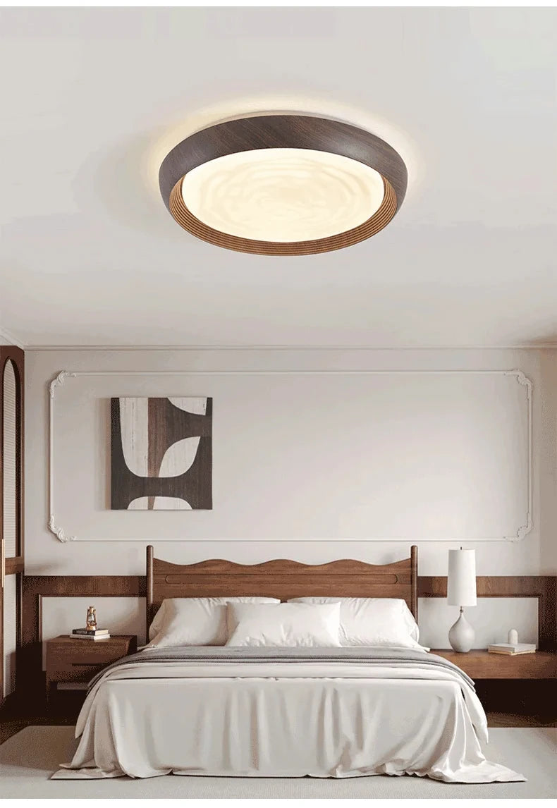 Modern LED Ceiling Light Circular Wood Grain Walnut Acrylic Ceiling Lamp  Bedroom Living Room Restaurant Aisle Home Decor Lights