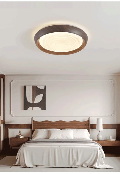 Modern LED Ceiling Light Circular Wood Grain Walnut Acrylic Ceiling Lamp  Bedroom Living Room Restaurant Aisle Home Decor Lights