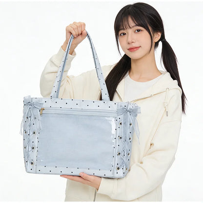 Sweet College Style Ribbon Ita Bag Women Fashion Shoulder Bags Large Capacity Tote Bag For Daily Commuting Transparent Handbag