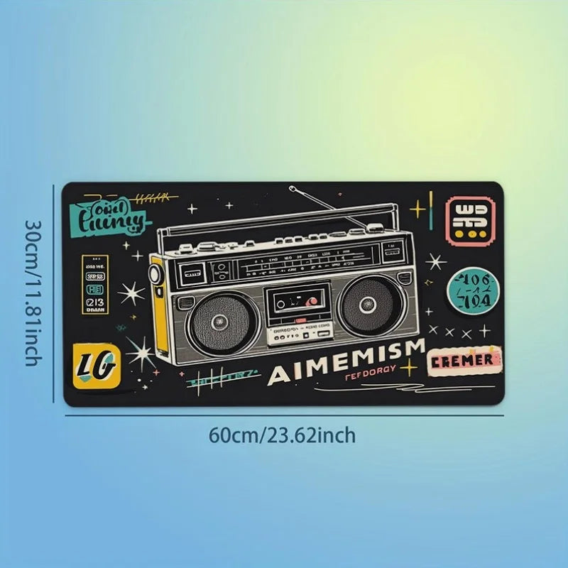 Retro Cassette Desk Pad Large Thick Rubber Mouse Pad Vintage Art Style for Home Office Music Lovers Gift