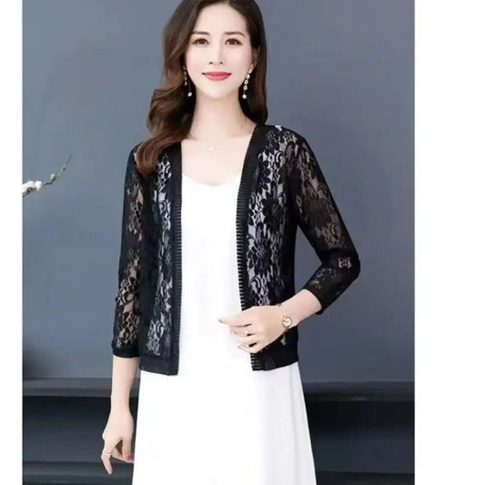 Fashionable Women Summer Lace Cardigan Sheer M to 4XL Women Short Lace Cardigan Ladies Summer Top Cover Up