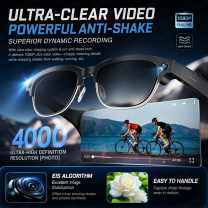 New HOT Business Smart Glasses Men 800W 4K HD Camera 1080P Shooting Action Capture AI Chat Call Waterproof Windproof Sunglasses