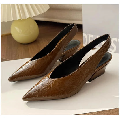 Sandals Luxury Brand Sexy Dress Shoes Elegant Chunky High Heeeled Pumps Sexy Pointed Toe Evening Shoes Women Shoes V Cut Shoes