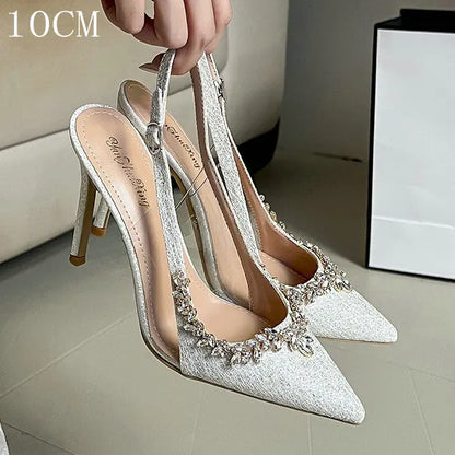 Luxury Designer Women Shoes Exquisite Rhinestone High Heeled Sandals for Woman Elegant French Style Casual Shoes Sandalias Mujer