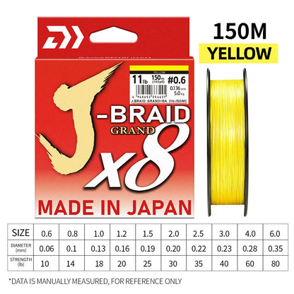 2026 Original X8DAIWA-J Braided Expedition 8 strands Fishing Line PE Super Line Sea Fishing wire 100/150/200/300/500/1000M Pesca