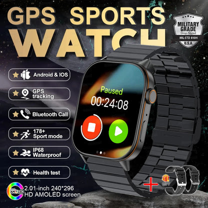 New GPS Military Smart Watch Bulit-in GPS Compass Altimeter Barometric 10ATM IP69K Waterproof AMOLED BT Call Smartwatch