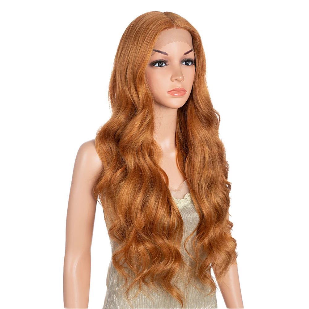 Synthetic Lace Frontal Wig For Women Cosplay Highlight Wig Body Wave Lace Wig Orange Ombre Blonde Brown Wigs Heat Resistant Wig