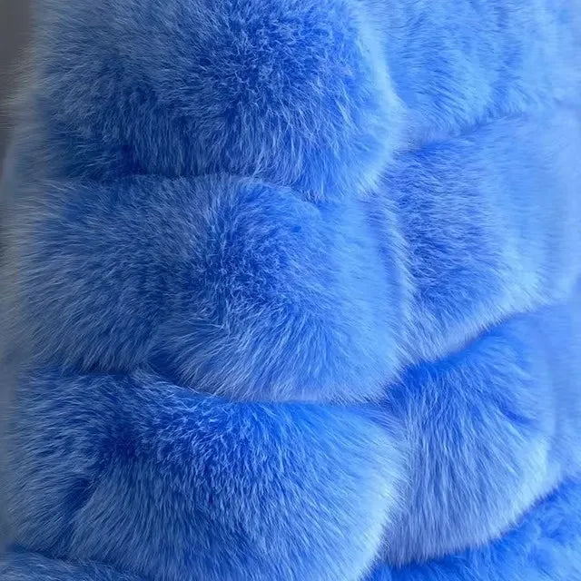 Fashion Winter Women Imitation Fox Fur Jacket Hooded Loose Long Sleeves Female Eco Fur Coat Patchwork Plush Thick Lady Fur Coat