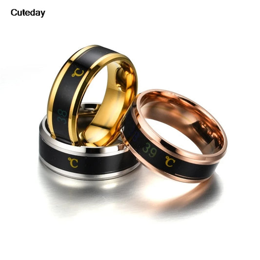 Smart Sensor Body Stainless Steel Love Band Ring With Temperature Measurement Function Rings For Couples Accessories Anillo