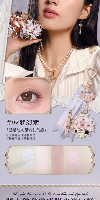 FLOWER KNOWS Knight Unicorn All-in-One Makeup Set Shimmer Eyeshadow,Mirror Lip Gloss Blush,Setting Powder Mirror Cosmetics Kit