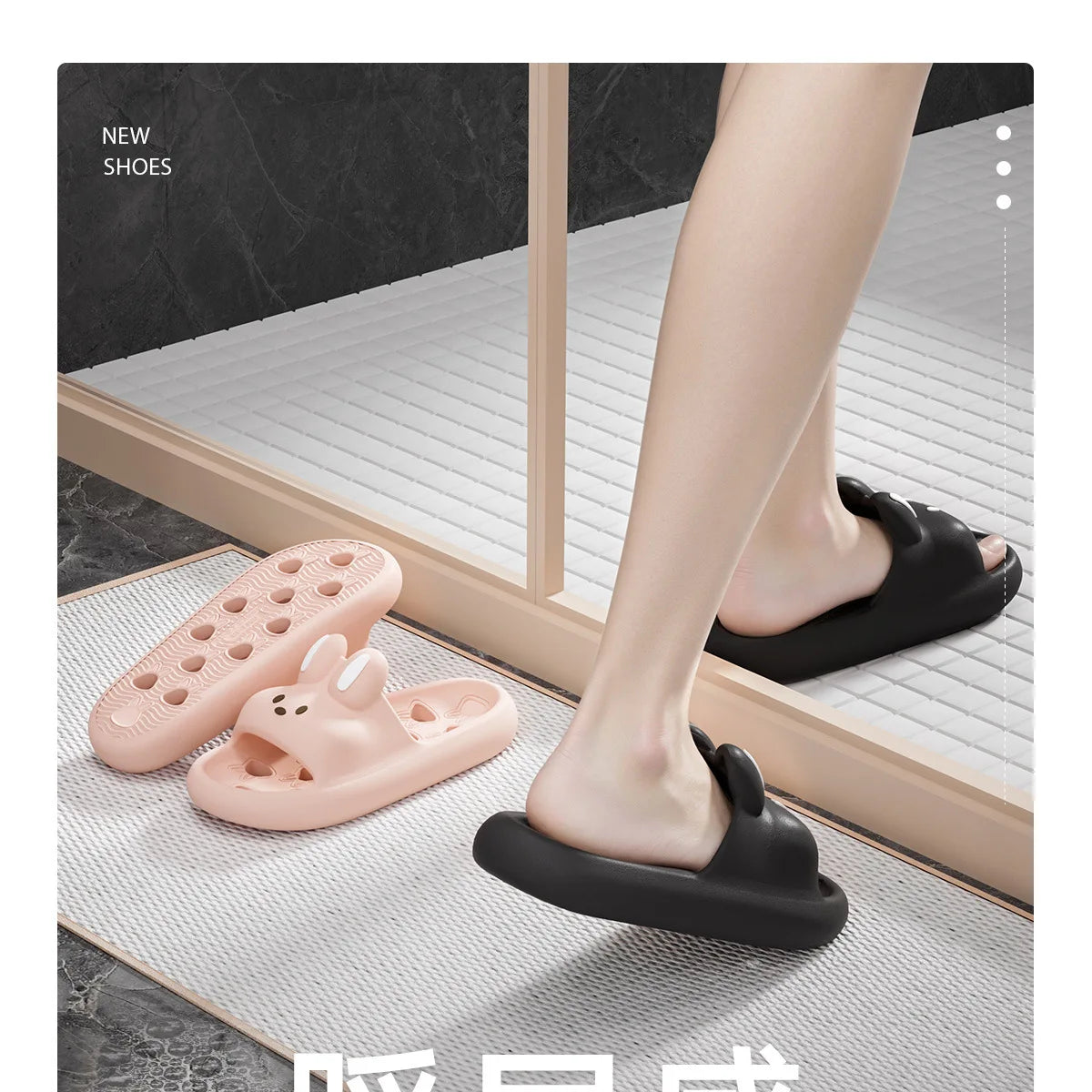 Cute Cartoon Rabbit Indoor Bathroom Slippers For Men Women Summer House Shoes Soft EVA Leaking Style Lovers Home Shower Slides