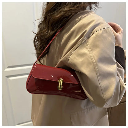 Fashion ladies shiny crossbody bag stylish elegant shoulder bag wine red small underarm bag versatile solid color clutch bag