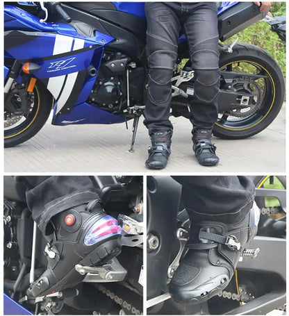 Men Motorcycle Boots Motorbike Microfiber Leather Boot Racing Ankle Riding Shoes Motocross Motorbike Non-Slip Sport Shoes Winter