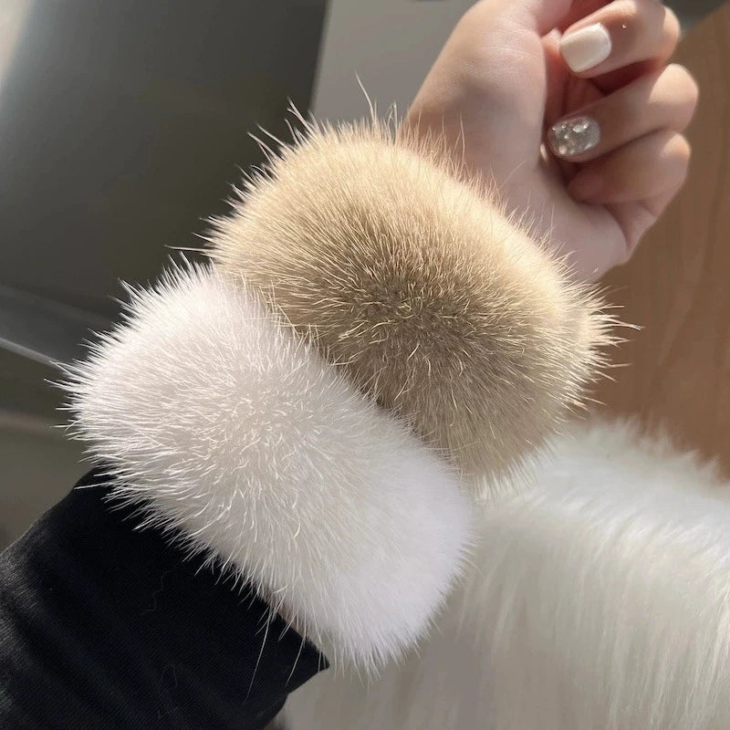 2026  Real Mink Fur Cuffs Sex Hand Arm Warmers Natural Mink Fur Cuffs Wristbands Female Warm Rabbit Hair for Women Manga