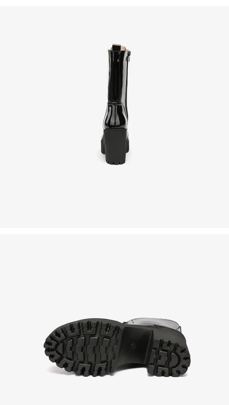 10cm Small Size 32-43 Fall Winter Genuine Leather Boots Platform Shoes 2026 Womens Block High Heels Mid Leg Boots Office Model