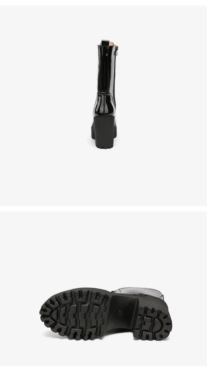 10cm Small Size 32-43 Fall Winter Genuine Leather Boots Platform Shoes 2026 Womens Block High Heels Mid Leg Boots Office Model