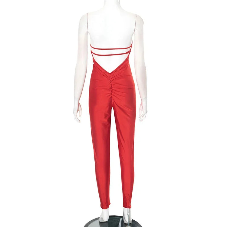 Black White Red Streetwear Tunics High Waist Overalls New Women Backless One Piece Jumpsuits Sexy Sleeveless Strapless Playsuits