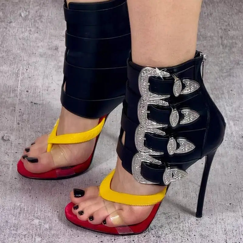 High heel sexy buckle belt women flip flops zipper modern sandal
