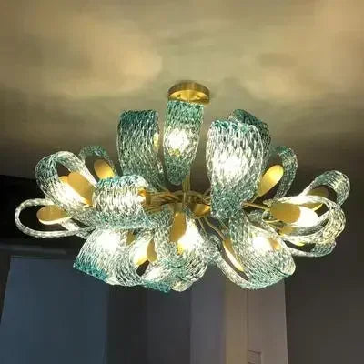 Modern Blue Glass Led Pendant Lamp Copper Designer Hanging Chandeliers for Living Room Bar Bedroom Suspension lustre Lights