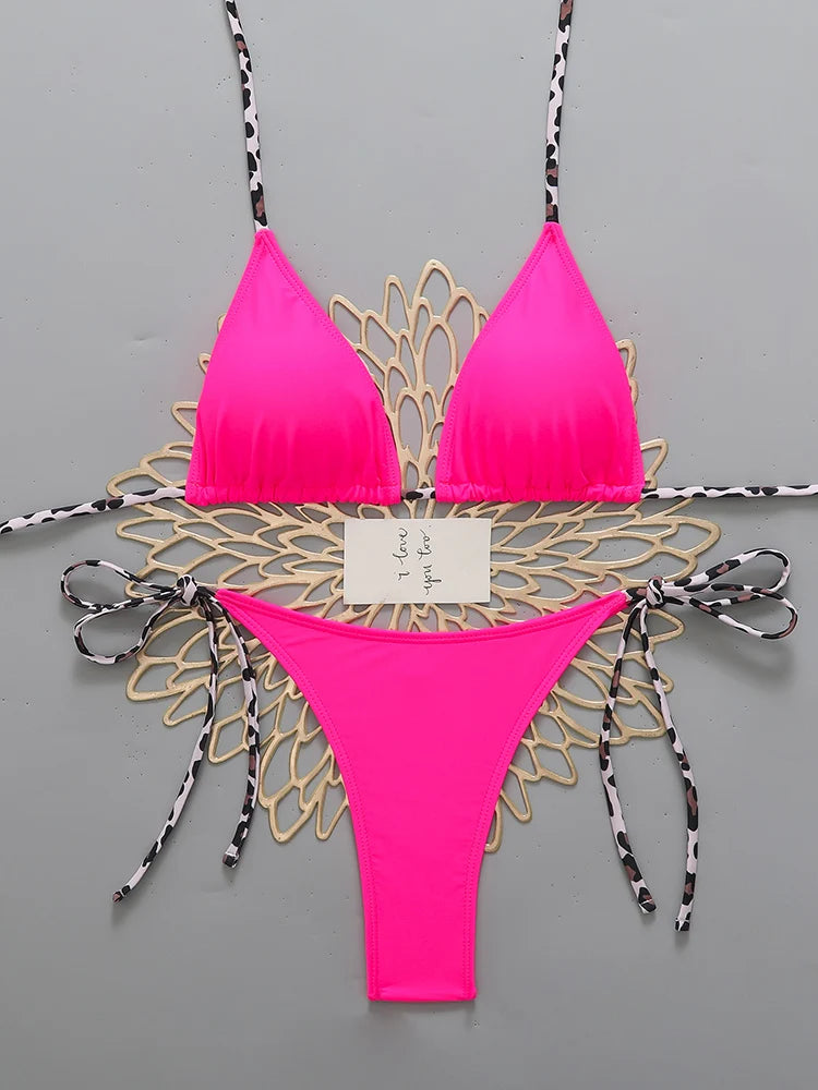 Sexy Leopard Women's Beach Bikini 2026 Swimsuit Halter Tie Micro Thong Bikinis Sets Female Swimwear for Woman Wear Bathing Suit