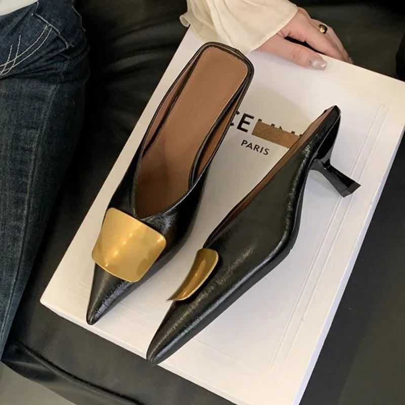 Luxury Womens Shoes High Heels Mules Shoes Pointed Toe Heeled Sandals for Women Elegant Party Slides 2025 Designer Shoes Zaoatos
