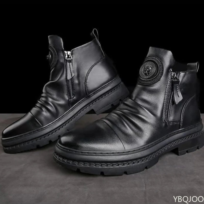 New Spring Luxury Minimalist Men Ankle Boots Fashionable Versatile High Top Shoes Zipper Retro Comfortable Men's Boots
