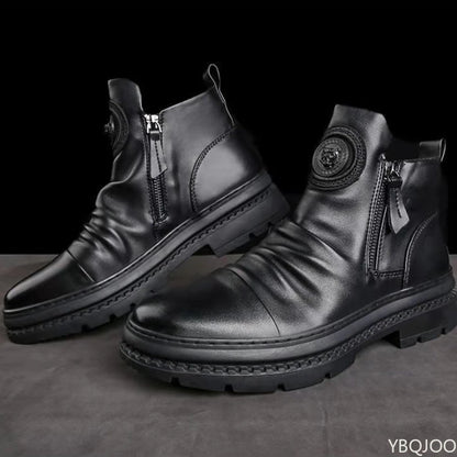 New Spring Luxury Minimalist Men Ankle Boots Fashionable Versatile High Top Shoes Zipper Retro Comfortable Men's Boots