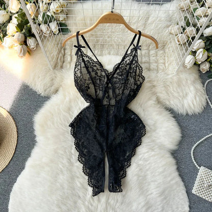 Woman Lace Splice Hollow out Design Women's Bodysuit Base Layer Small Vest High Waist Straight Tube Fashion Sexy Bodysuit New