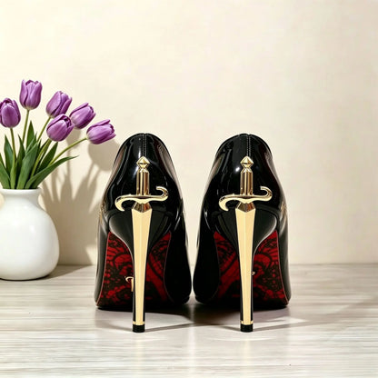 Women's Exquisite Metal Sword Pointed Toe High Heels Pumps Shallow Mouth Single Shoes Spring Sexy Stiletto Footwear