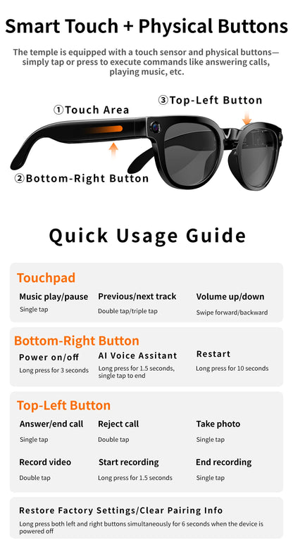 2026 New AI Smart Glasses with Video Camera Outdoor Sunglasses Wi-Fi Transfer BT Calling Audio Record Smart Wearable Headset