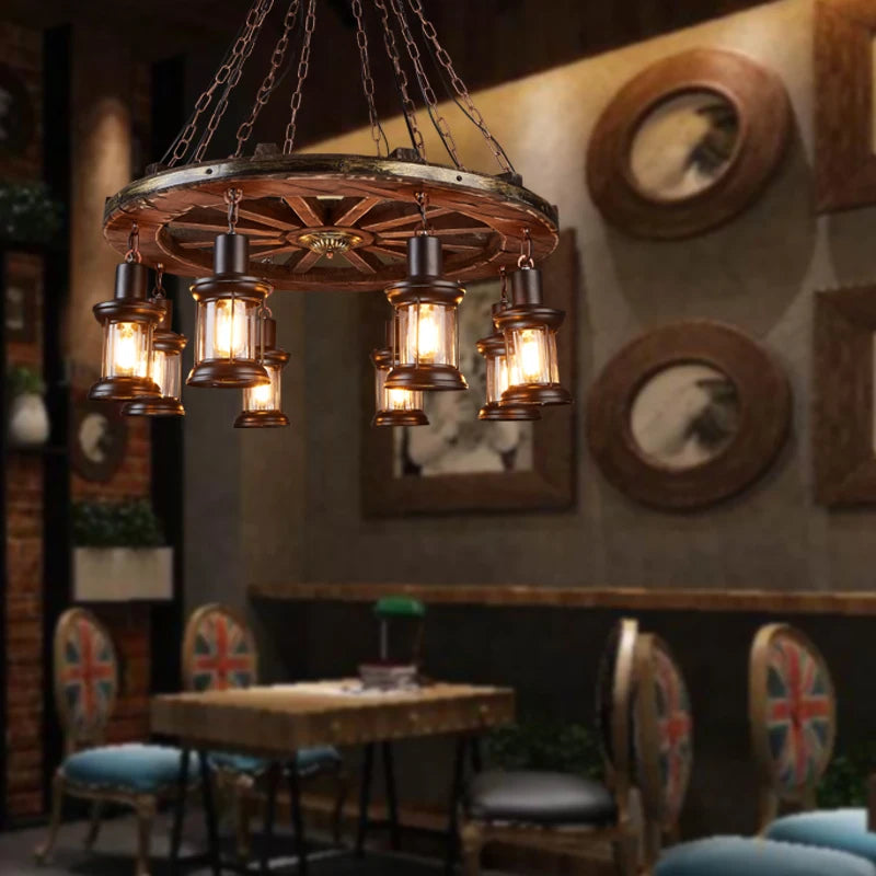 Classical Industrial Iron LED Wheel Pendant lights Metallic lustre Hanging Lamps Bar decoration Suspend Lamps Cafe Pendend Lamps