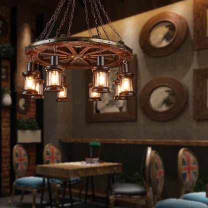 Classical Industrial Iron LED Wheel Pendant lights Metallic lustre Hanging Lamps Bar decoration Suspend Lamps Cafe Pendend Lamps