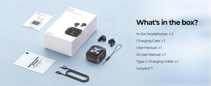 HTC NE20 AI Translation Earbuds - ANC Noise Cancelling, Touch Screen, 135 Lang. Support, Business Conference, Travel Headphones