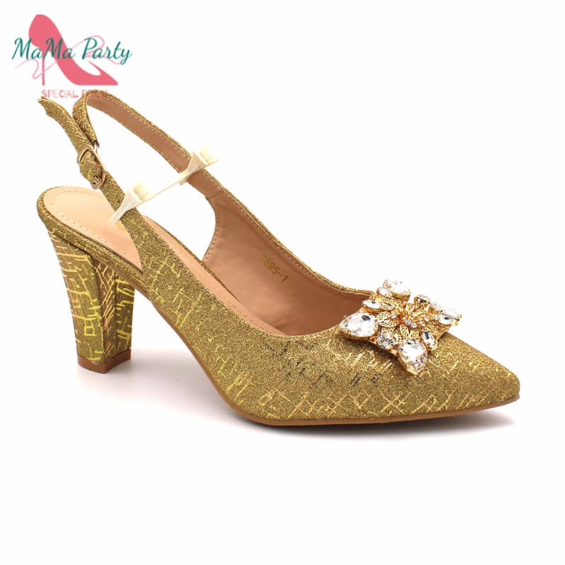 Fuchsia Color Italian Classics Design African Women Shoes and Bag Set High Quality with Shinning Crystal for Wedding Party