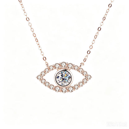 TS 925 Sterling Silver Plated Platinum Moissanite Necklace For Women 1 Carat Lab Moissanite Eye Pendant Necklace Jewelry Gift