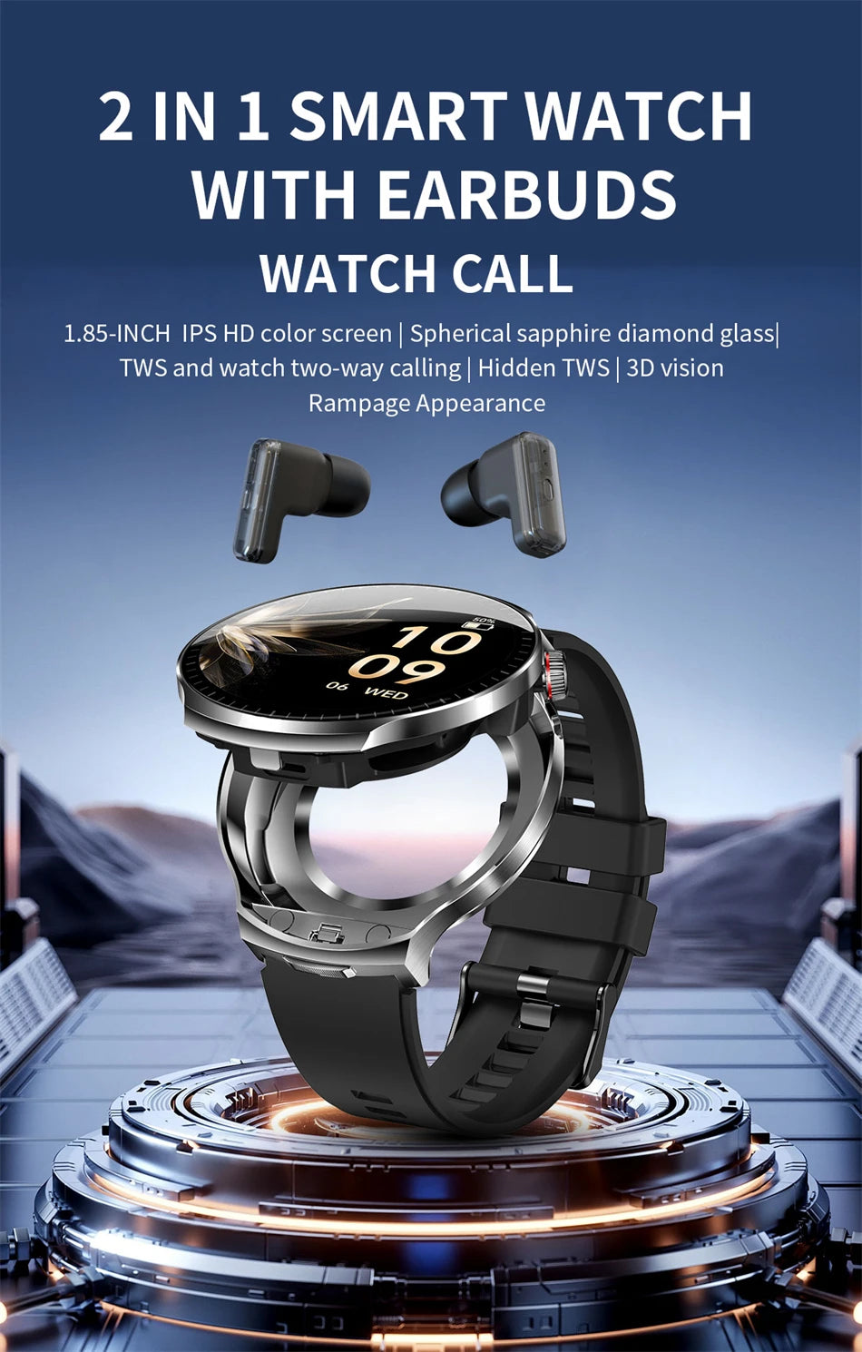 2026 New TWS 2 in 1 Smart Watch with Earbuds Bluetooth Call Earphone Smartwatch Men Women Heart Rate Monitor Sport Music Watches